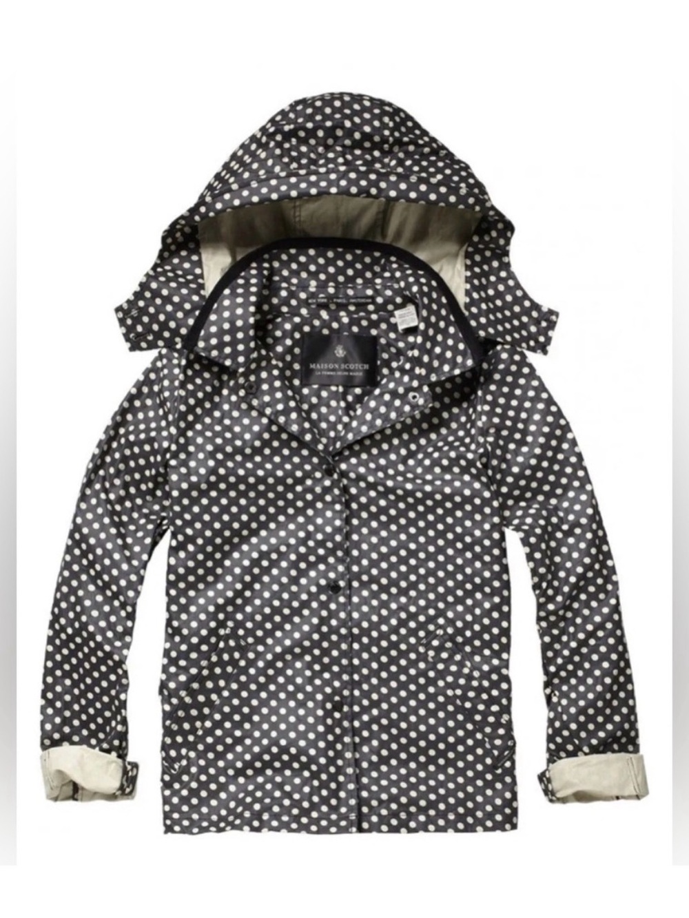 Women’s Scotch & Soda Polka Dot Hooded Rain Jacket - Black/White